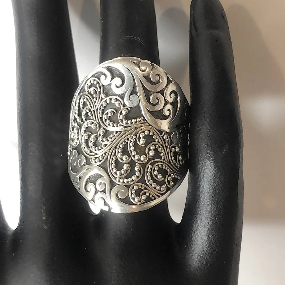 LOIS HILL Sterling Silver Oxidized Cigar Band Ring Granulated Cutout Design NWT - Picture 6 of 17